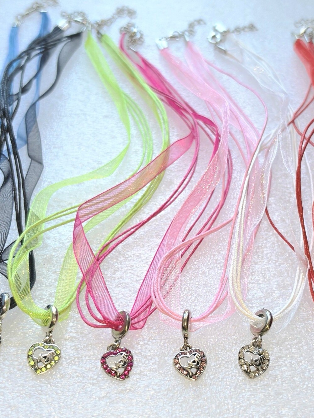 MOM Heart Crystal Pendant Ribbon Necklace Bright Neon Fluorescent Mothers Gift - Picture 9 of 16